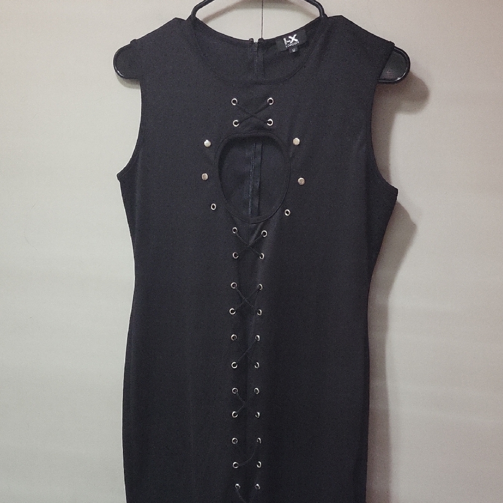 Chic Black Backless Dress with Eyelet Detail